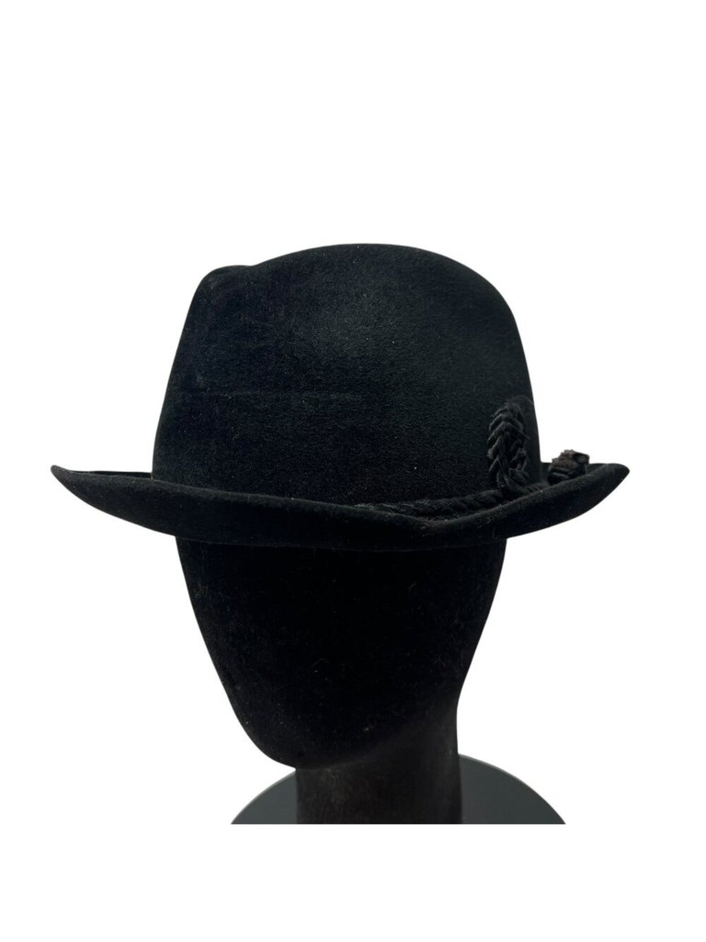Dobbs Fifth Avenue Black Felt Fedora Hat Mens 6 7/8 Braided Rope USA Vintage 50s